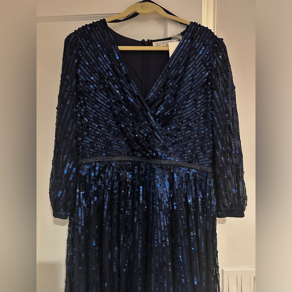 Mac Duggal Navy Sequin V-Neck Maxi Gown - Picture 6 of 7